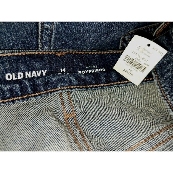 OLD NAVY NWT 14P Dark Wash Mid Rise Cropped Boyfriend Jeans Raw Hem 22" inseam - Picture 2 of 7